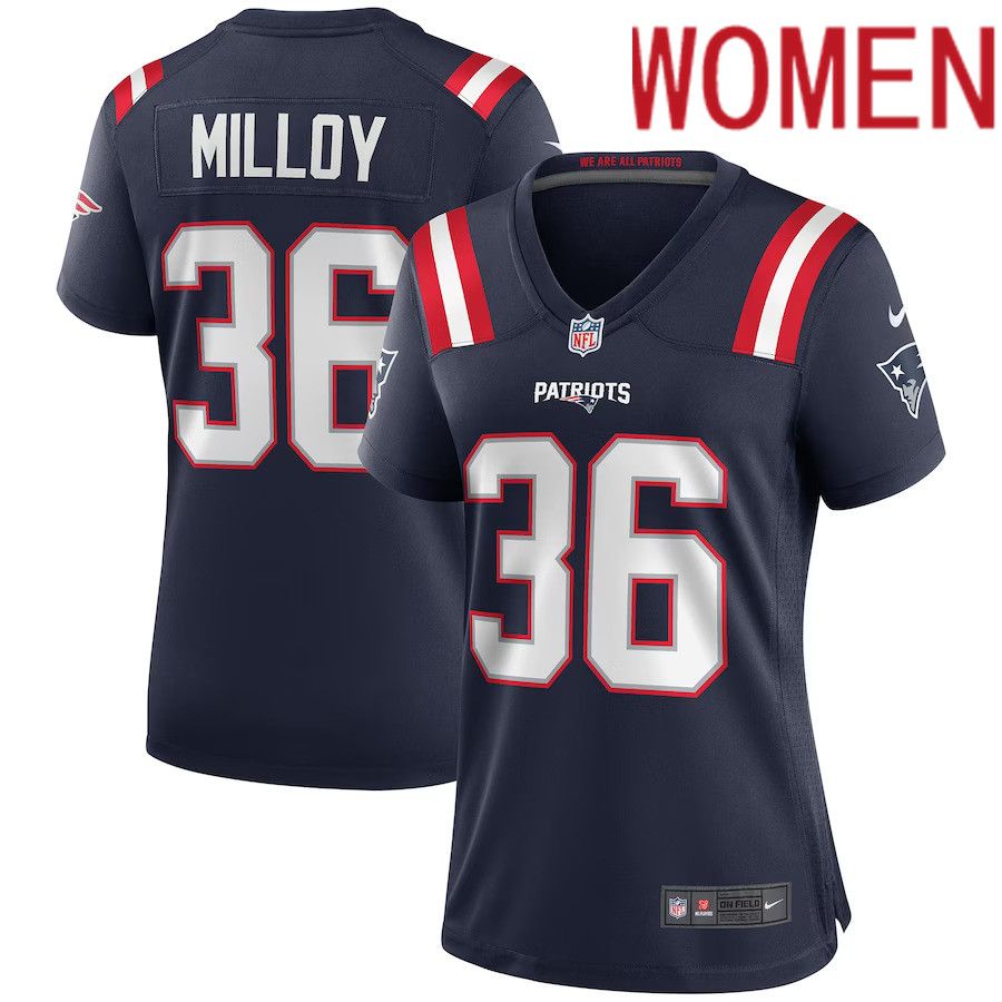 Women New England Patriots #36 Lawyer Milloy Nike Navy Game Retired Player NFL Jersey->women nfl jersey->Women Jersey